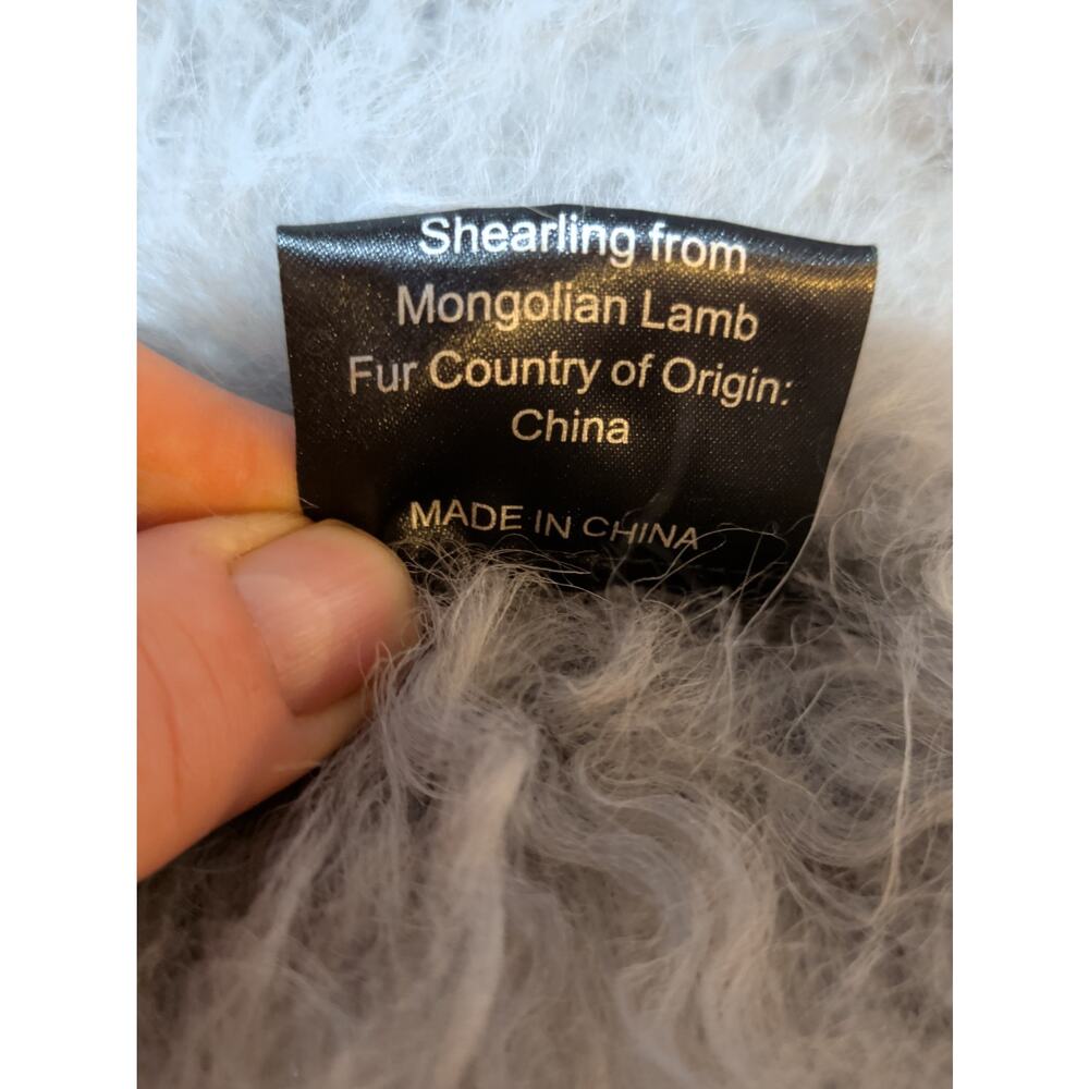 Charlotte Simone Gray Mongolian Lambswool Fur Stole Scarf 6' Long Wide Ends EUC - Picture 7 of 8